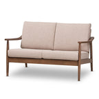 Mid-Century Modern 2-Seater Loveseat - 50" Wide Rubberwood Frame, Removable Cushions, Splayed Legs, Dark Walnut Finish - Faux Leather or Fabric