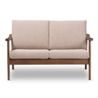 Mid-Century Modern 2-Seater Loveseat - 50" Wide Rubberwood Frame, Removable Cushions, Splayed Legs, Dark Walnut Finish - Faux Leather or Fabric