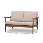 Mid-Century Modern 2-Seater Loveseat - 50" Wide Rubberwood Frame, Removable Cushions, Splayed Legs, Dark Walnut Finish - Faux Leather or Fabric