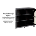 58" Sideboard with Arched Rattan Doors - 2 Cabinets, Open Shelves, Cord Management, Bohemian Style, MDF & Laminate