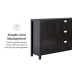 58" Sideboard with Arched Rattan Doors - 2 Cabinets, Open Shelves, Cord Management, Bohemian Style, MDF & Laminate