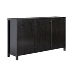 58" Sideboard with Arched Rattan Doors - 2 Cabinets, Open Shelves, Cord Management, Bohemian Style, MDF & Laminate
