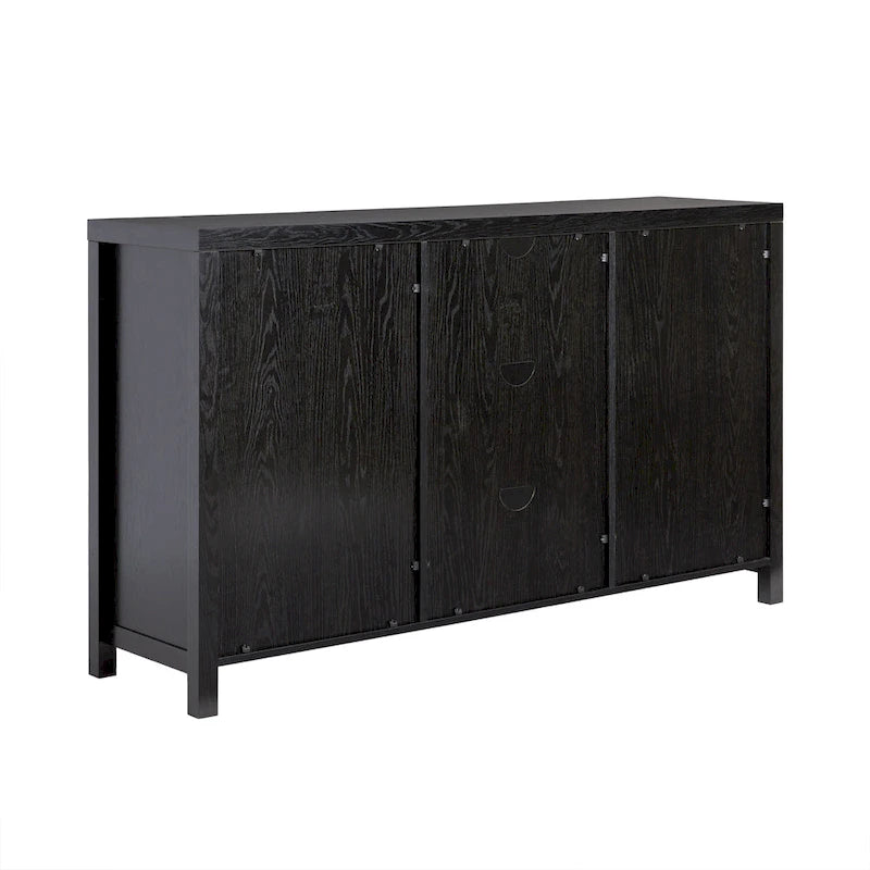 58" Sideboard with Arched Rattan Doors - 2 Cabinets, Open Shelves, Cord Management, Bohemian Style, MDF & Laminate