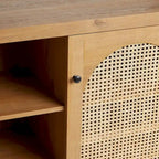 58" Sideboard with Arched Rattan Doors - 2 Cabinets, Open Shelves, Cord Management, Bohemian Style, MDF & Laminate