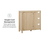 58" Sideboard with Arched Rattan Doors - 2 Cabinets, Open Shelves, Cord Management, Bohemian Style, MDF & Laminate