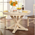 5-Piece Farmhouse Dining Set with Round Table & 4 Chairs, Solid Rubberwood, X-Pedestal Base, 250 lbs