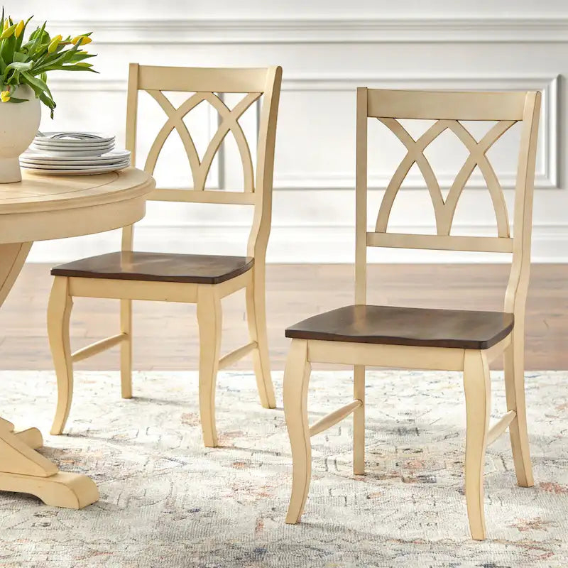 5-Piece Farmhouse Dining Set with Round Table & 4 Chairs, Solid Rubberwood, X-Pedestal Base, 250 lbs