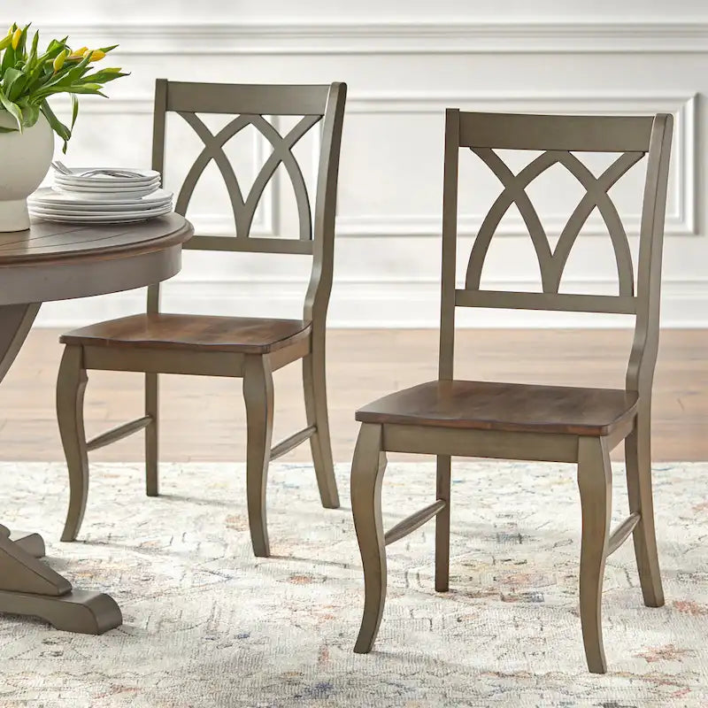5-Piece Farmhouse Dining Set with Round Table & 4 Chairs, Solid Rubberwood, X-Pedestal Base, 250 lbs