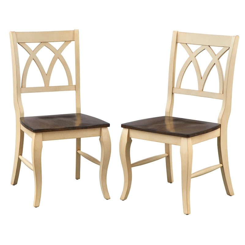 5-Piece Farmhouse Dining Set with Round Table & 4 Chairs, Solid Rubberwood, X-Pedestal Base, 250 lbs