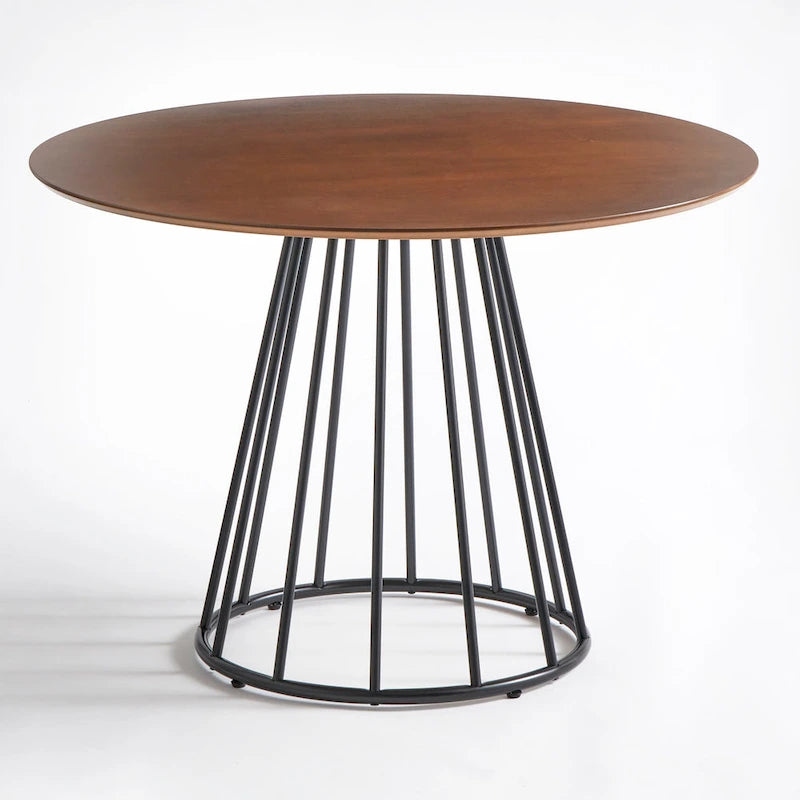 Round Dining Table 43.3" Diameter, Mid-Century Modern Kitchen Table, 4-Person Seating, Metal Base