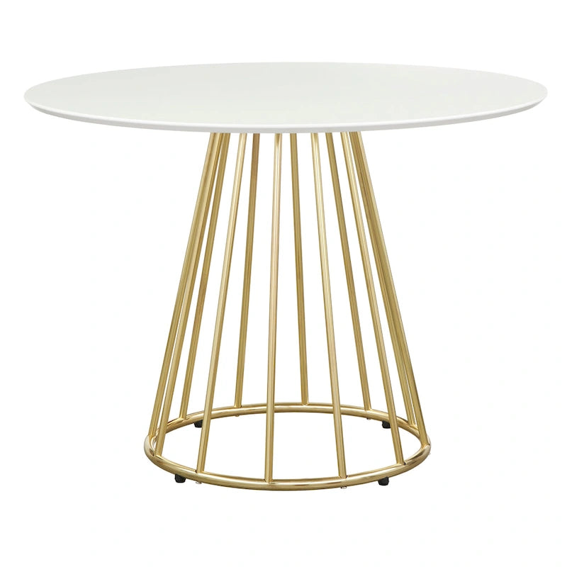 Round Dining Table 43.3" Diameter, Mid-Century Modern Kitchen Table, 4-Person Seating, Metal Base