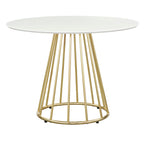 Round Dining Table 43.3" Diameter, Mid-Century Modern Kitchen Table, 4-Person Seating, Metal Base