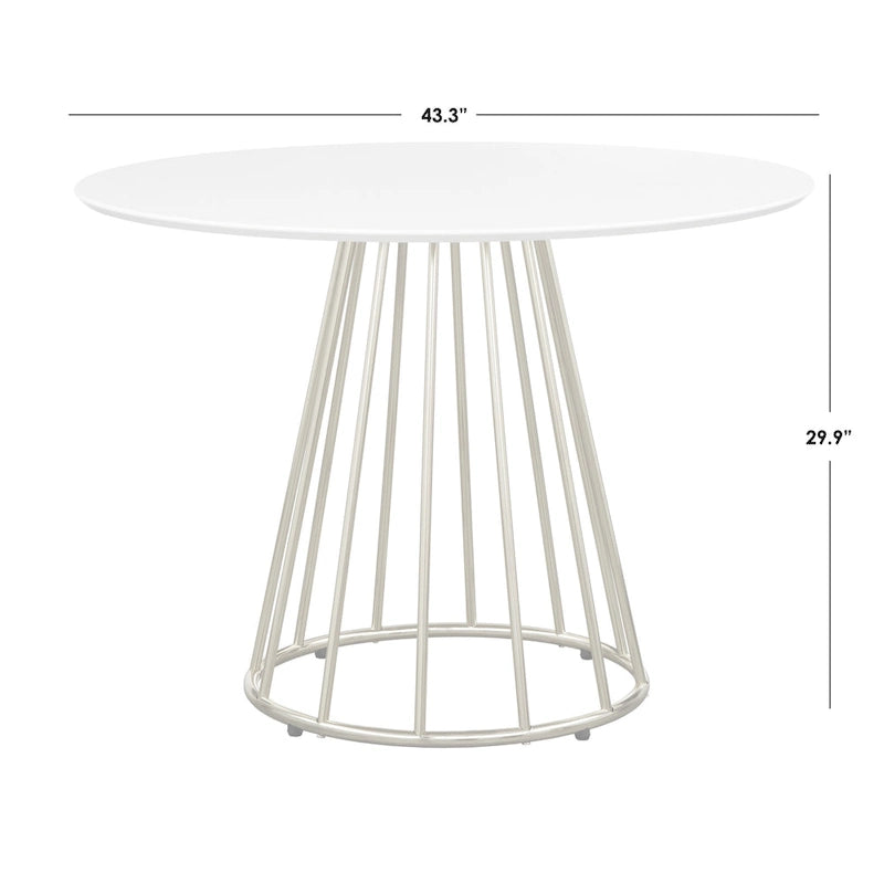 Round Dining Table 43.3" Diameter, Mid-Century Modern Kitchen Table, 4-Person Seating, Metal Base