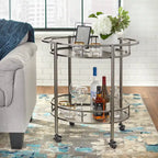 Oval Bar Cart - 2 Shelves - Metal Frame - Rolling Caster Wheels - Locking - 30"H x 30"W x 17.9"D - 3 Finishes - Glass/Mirror Shelves - Modern Contemporary