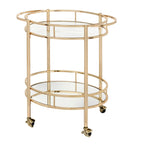 Oval Bar Cart - 2 Shelves - Metal Frame - Rolling Caster Wheels - Locking - 30"H x 30"W x 17.9"D - 3 Finishes - Glass/Mirror Shelves - Modern Contemporary