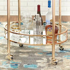 Oval Bar Cart - 2 Shelves - Metal Frame - Rolling Caster Wheels - Locking - 30"H x 30"W x 17.9"D - 3 Finishes - Glass/Mirror Shelves - Modern Contemporary