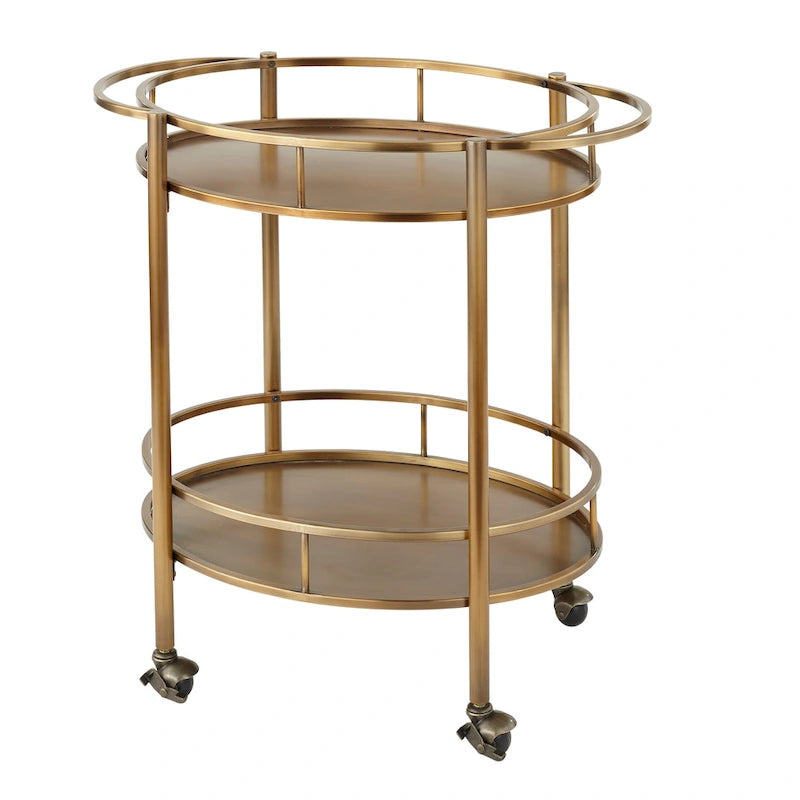 Oval Bar Cart - 2 Shelves - Metal Frame - Rolling Caster Wheels - Locking - 30"H x 30"W x 17.9"D - 3 Finishes - Glass/Mirror Shelves - Modern Contemporary