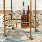 Oval Bar Cart - 2 Shelves - Metal Frame - Rolling Caster Wheels - Locking - 30"H x 30"W x 17.9"D - 3 Finishes - Glass/Mirror Shelves - Modern Contemporary
