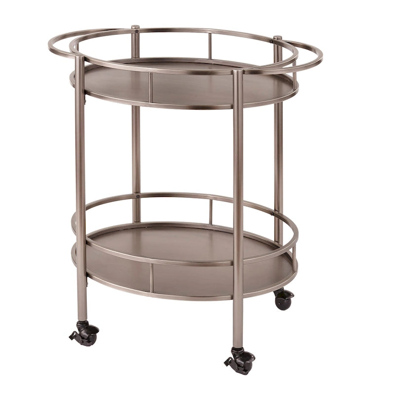 Oval Bar Cart - 2 Shelves - Metal Frame - Rolling Caster Wheels - Locking - 30"H x 30"W x 17.9"D - 3 Finishes - Glass/Mirror Shelves - Modern Contemporary