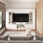 Wall Unit TV Stand with LED Lighting - Fits TVs up to 75", Bookshelves, 2 Cabinets, Hydraulic Support, 114" W Entertainment Center