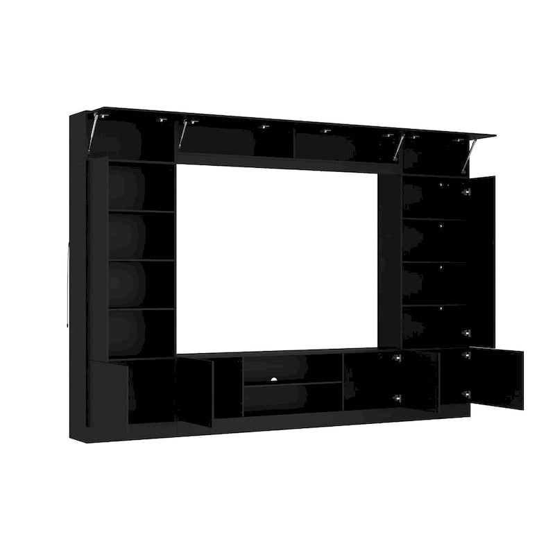 Wall Unit TV Stand with LED Lighting - Fits TVs up to 75", Bookshelves, 2 Cabinets, Hydraulic Support, 114" W Entertainment Center
