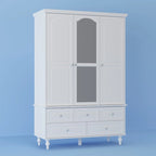 70.9"H Wardrobe Armoire with Mirror Doors - 3 Doors - 5 Drawers - Hanging Rod - 4 Shelves - White Lacquer - Engineered Wood - Bedroom Living Room