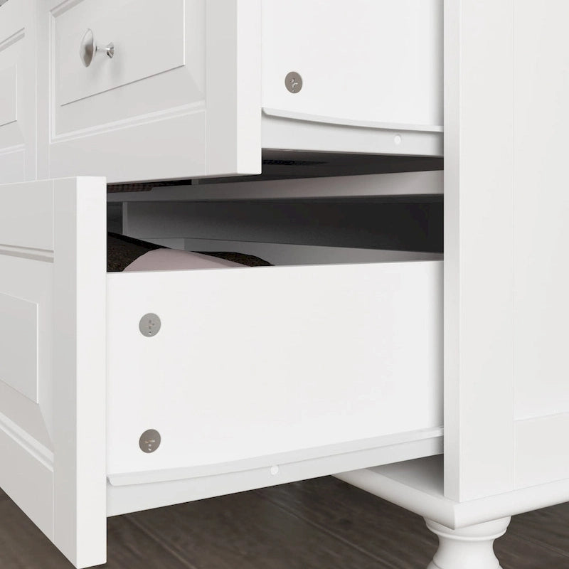 70.9"H Wardrobe Armoire with Mirror Doors - 3 Doors - 5 Drawers - Hanging Rod - 4 Shelves - White Lacquer - Engineered Wood - Bedroom Living Room