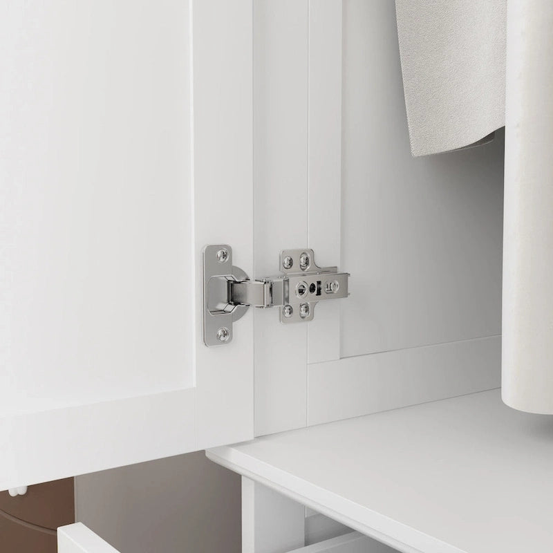 70.9"H Wardrobe Armoire with Mirror Doors - 3 Doors - 5 Drawers - Hanging Rod - 4 Shelves - White Lacquer - Engineered Wood - Bedroom Living Room