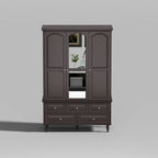 70.9"H Wardrobe Armoire with Mirror Doors - 3 Doors - 5 Drawers - Hanging Rod - 4 Shelves - White Lacquer - Engineered Wood - Bedroom Living Room