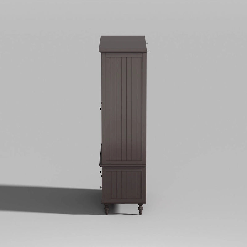 70.9"H Wardrobe Armoire with Mirror Doors - 3 Doors - 5 Drawers - Hanging Rod - 4 Shelves - White Lacquer - Engineered Wood - Bedroom Living Room