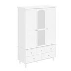 70.9"H Wardrobe Armoire with Mirror Doors - 3 Doors - 5 Drawers - Hanging Rod - 4 Shelves - White Lacquer - Engineered Wood - Bedroom Living Room