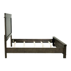 King Planked Panel Headboard - Rock Beaten Gray Rubberwood with Hammered Metal Strip, Rustic Industrial Style
