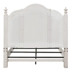King Farmhouse Poster Bed - Antique White Pine with Chestnut Tops, Wire Brushed, Turned Finials, Cottage Style