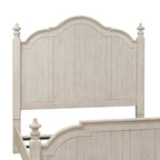 King Farmhouse Poster Bed - Antique White Pine with Chestnut Tops, Wire Brushed, Turned Finials, Cottage Style