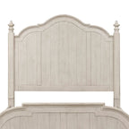 King Farmhouse Poster Bed - Antique White Pine with Chestnut Tops, Wire Brushed, Turned Finials, Cottage Style