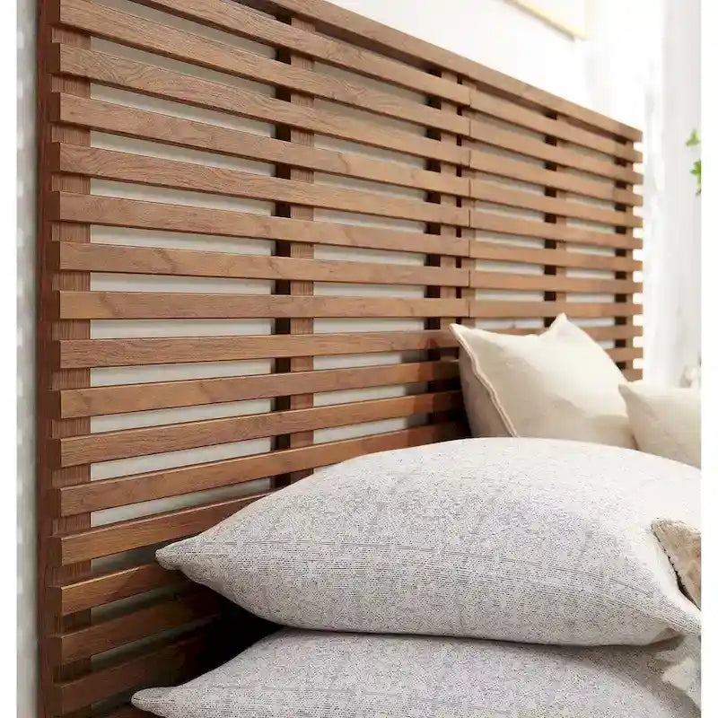 King Size Floating Headboard - Mid-Century Modern Walnut Wood with Louvered Design, Wall Mounted, Adjustable Height, 79" Wide