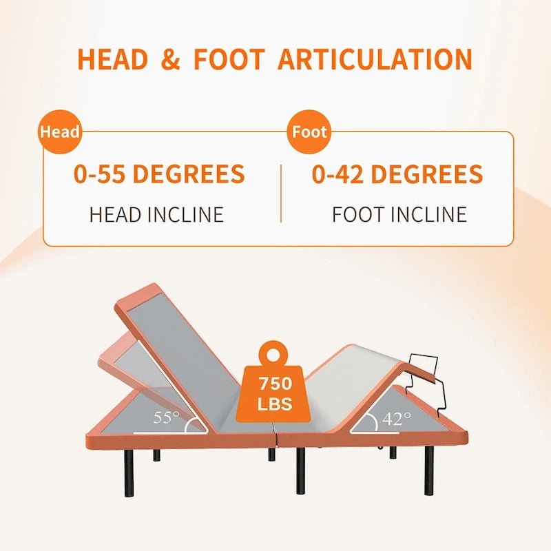 Adjustable Bed Frame with Bluetooth App & Remote - 750 lbs Capacity, Zero Gravity, Anti-Snore, Queen/King/Twin XL