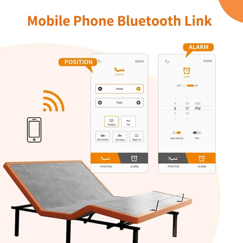 Adjustable Bed Frame with Bluetooth App & Remote - 750 lbs Capacity, Zero Gravity, Anti-Snore, Queen/King/Twin XL