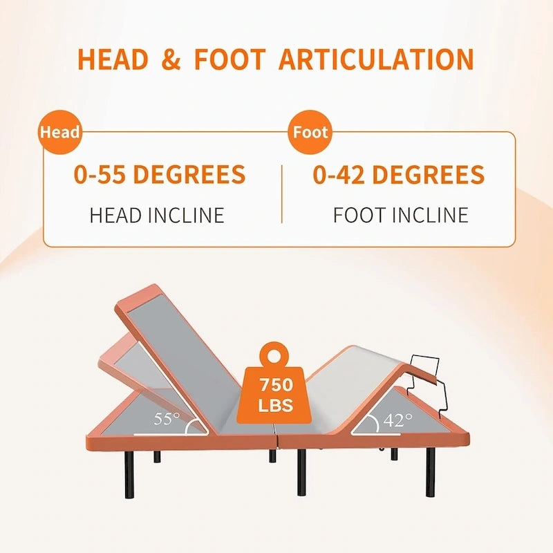 Adjustable Bed Frame with Bluetooth App & Remote - 750 lbs Capacity, Zero Gravity, Anti-Snore, Queen/King/Twin XL
