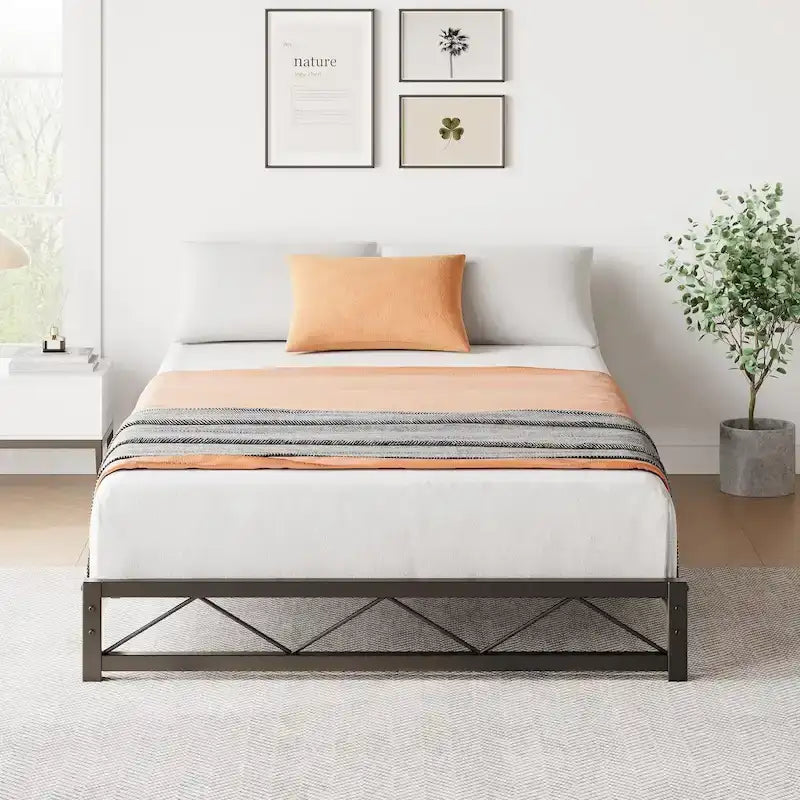 Twin Size 6" Low Profile Metal Platform Bed Frame with Wave Design - 1000 lbs Capacity, No Box Spring Needed
