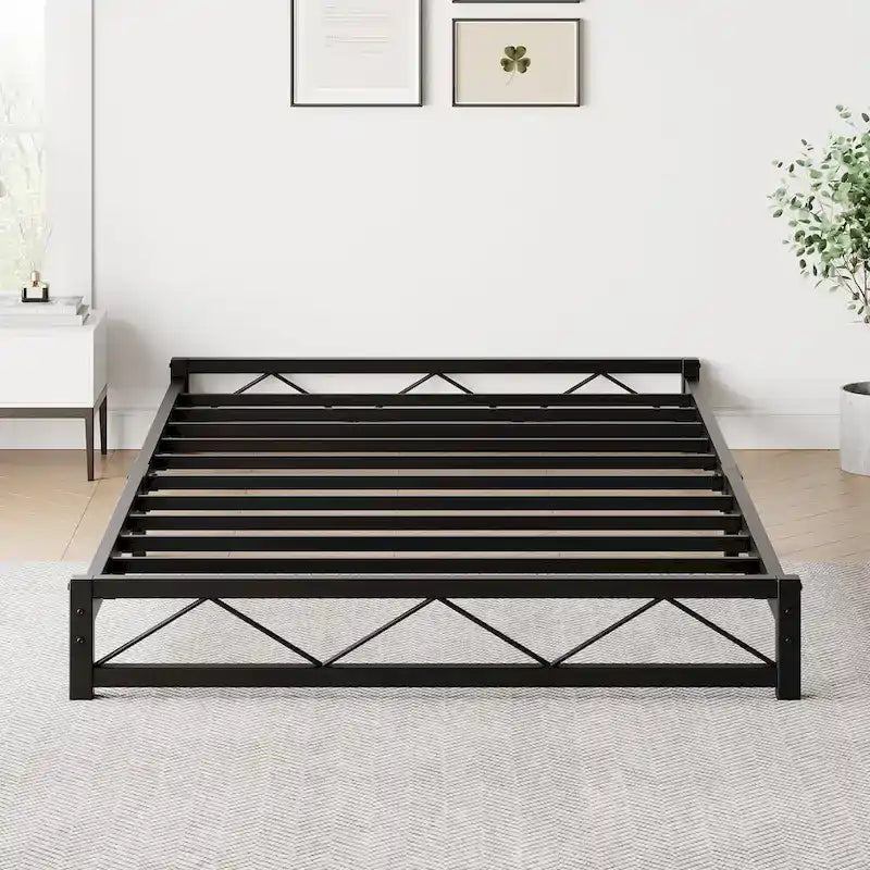 Twin Size 6" Low Profile Metal Platform Bed Frame with Wave Design - 1000 lbs Capacity, No Box Spring Needed