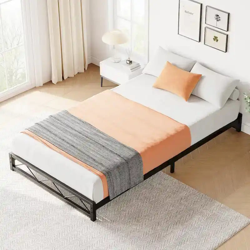 Twin Size 6" Low Profile Metal Platform Bed Frame with Wave Design - 1000 lbs Capacity, No Box Spring Needed