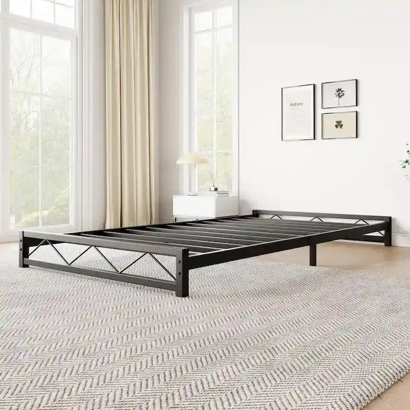 Twin Size 6" Low Profile Metal Platform Bed Frame with Wave Design - 1000 lbs Capacity, No Box Spring Needed