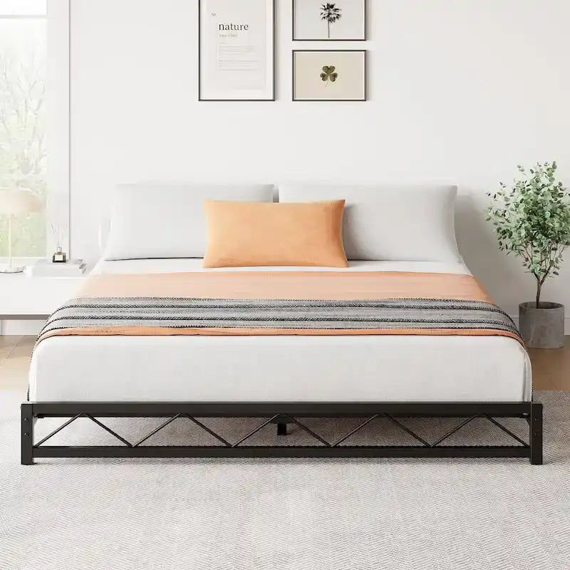 Twin Size 6" Low Profile Metal Platform Bed Frame with Wave Design - 1000 lbs Capacity, No Box Spring Needed