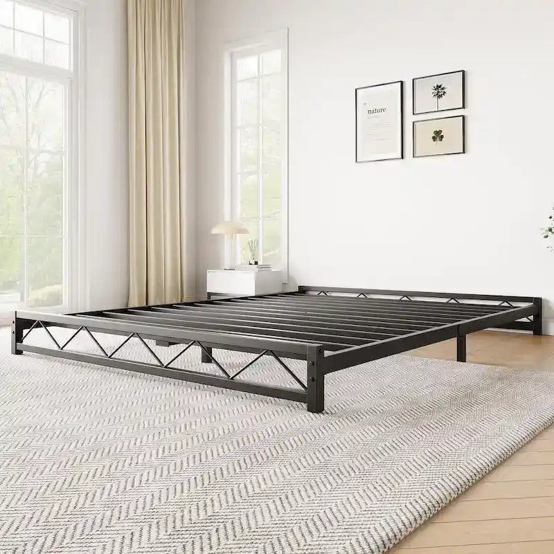 Twin Size 6" Low Profile Metal Platform Bed Frame with Wave Design - 1000 lbs Capacity, No Box Spring Needed