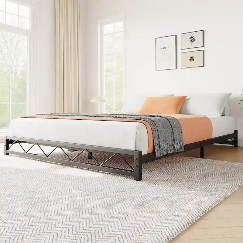 Twin Size 6" Low Profile Metal Platform Bed Frame with Wave Design - 1000 lbs Capacity, No Box Spring Needed