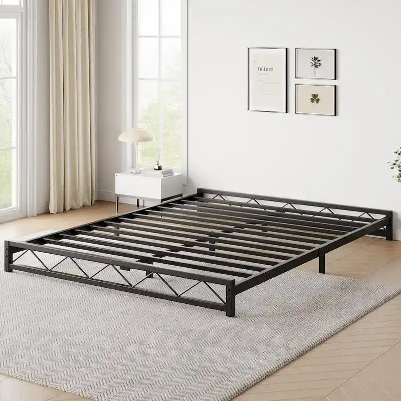 Twin Size 6" Low Profile Metal Platform Bed Frame with Wave Design - 1000 lbs Capacity, No Box Spring Needed