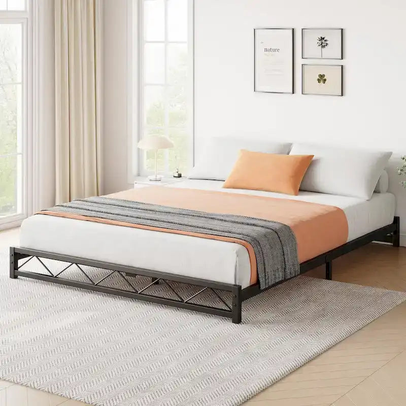 Twin Size 6" Low Profile Metal Platform Bed Frame with Wave Design - 1000 lbs Capacity, No Box Spring Needed