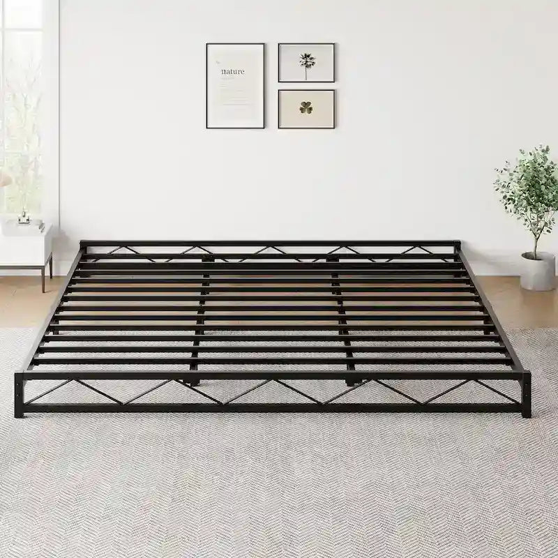 Twin Size 6" Low Profile Metal Platform Bed Frame with Wave Design - 1000 lbs Capacity, No Box Spring Needed