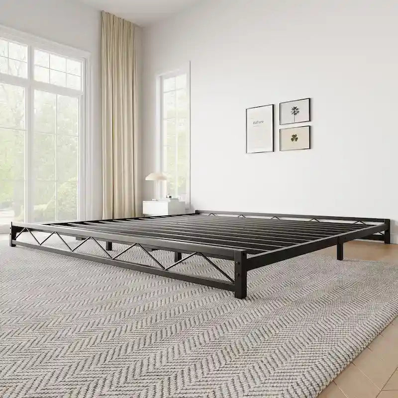 Twin Size 6" Low Profile Metal Platform Bed Frame with Wave Design - 1000 lbs Capacity, No Box Spring Needed